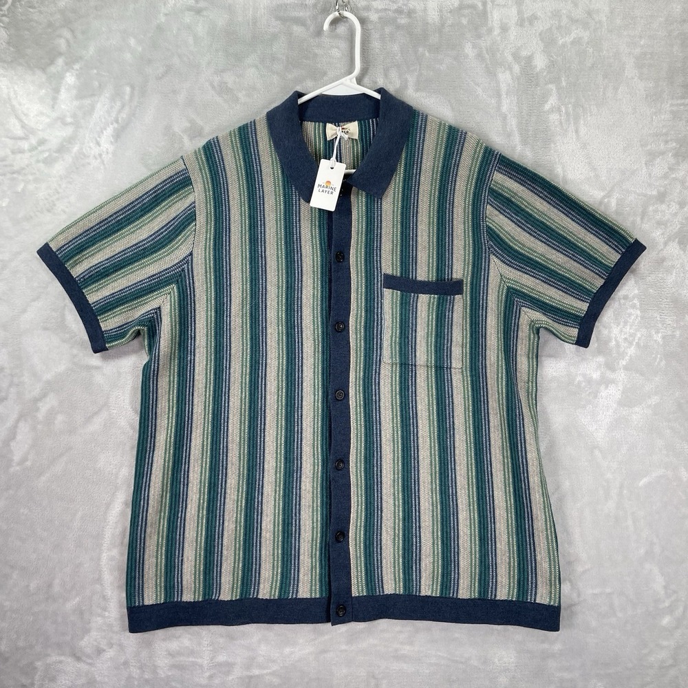 Marine Layer Shirt Mens XL Button Up Wyatt Sweater Knit Short Sleeve Striped NWT
